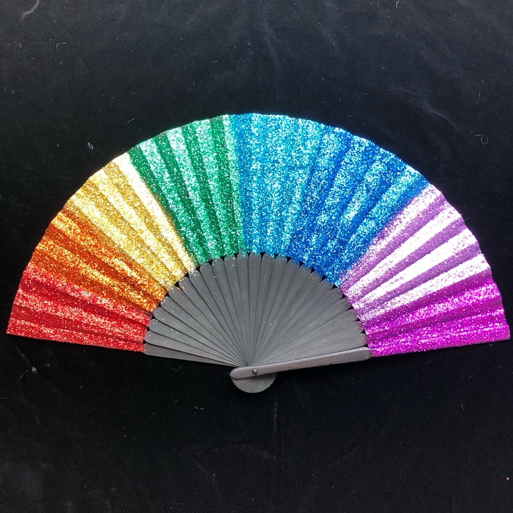 Rainbow festival folding fan rave glitter sparkle - Picture 8 of 8